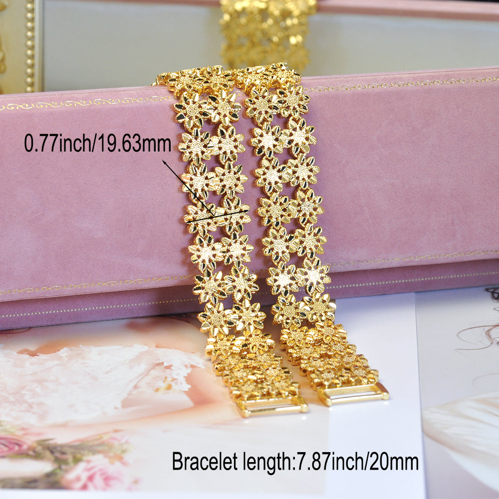 Elegant 24K Gold-Plated Wide Hollow Floral Bracelet 7.87inch Women Jewelry 24KBR002