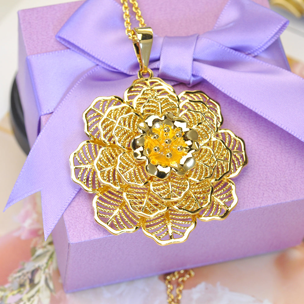 50cm 3-Layer 24K Gold-Plated Floral Pendant Necklace 24KP001