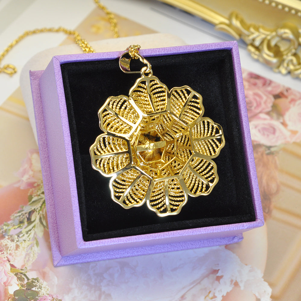 50cm 3-Layer 24K Gold-Plated Floral Pendant Necklace 24KP001