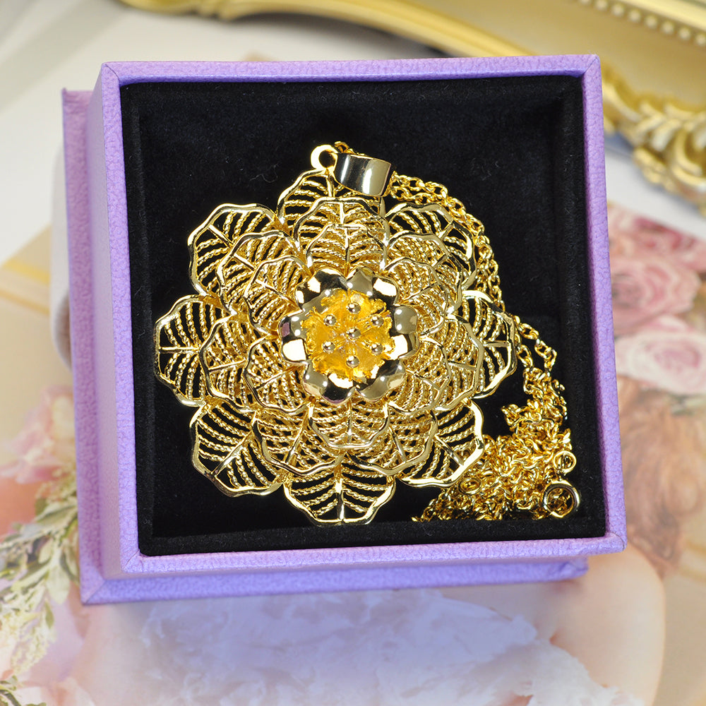 50cm 3-Layer 24K Gold-Plated Floral Pendant Necklace 24KP001