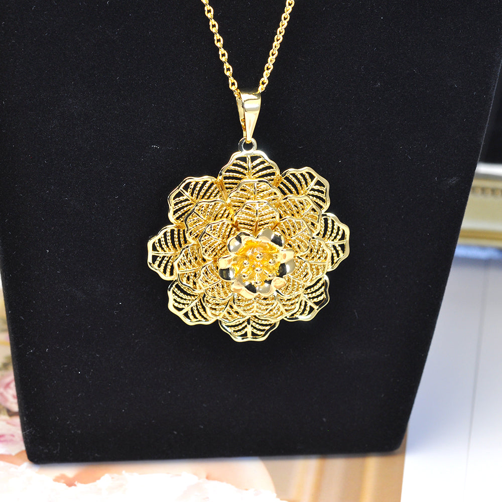 50cm 3-Layer 24K Gold-Plated Floral Pendant Necklace 24KP001