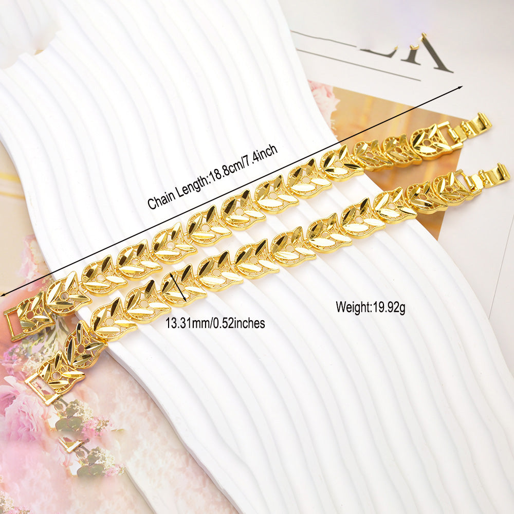 Flower Bracelet 24k Gold Plated 7.4inch Women Jewelry 24KBR001