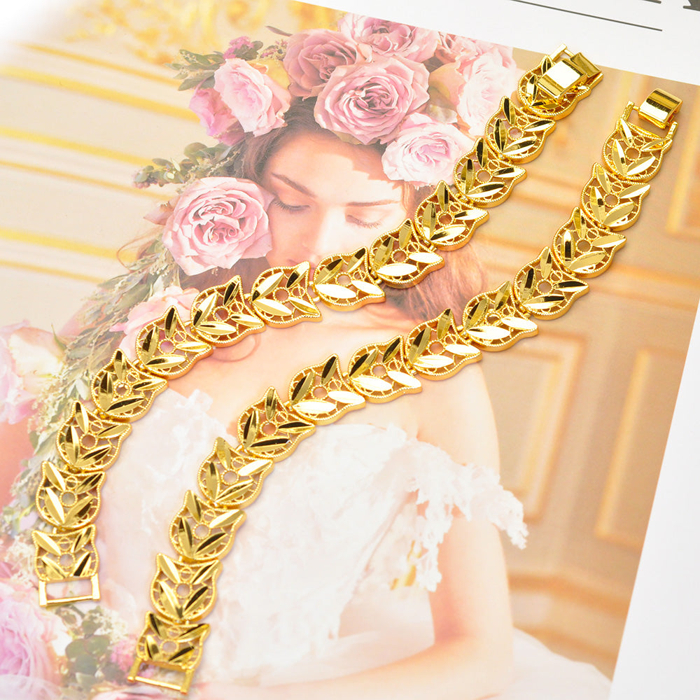 Flower Bracelet 24k Gold Plated 7.4inch Women Jewelry 24KBR001