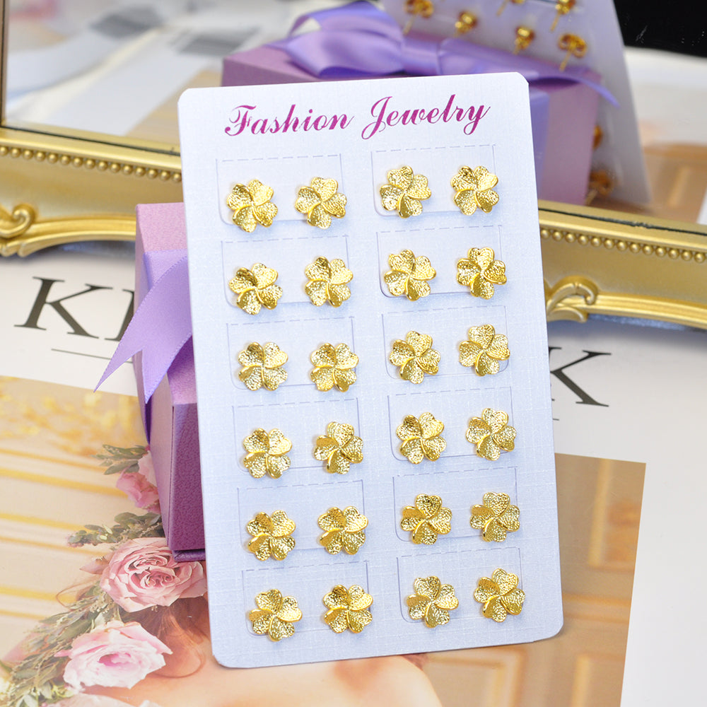 Fashional 24K Gold-Plated Four-Leaf Clover Stud Earrings 24KER002