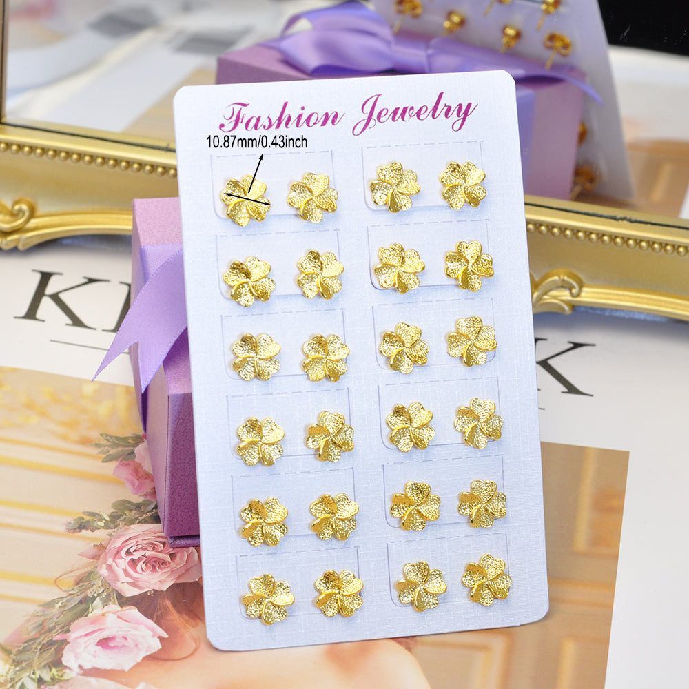 Fashional 24K Gold-Plated Four-Leaf Clover Stud Earrings 24KER002