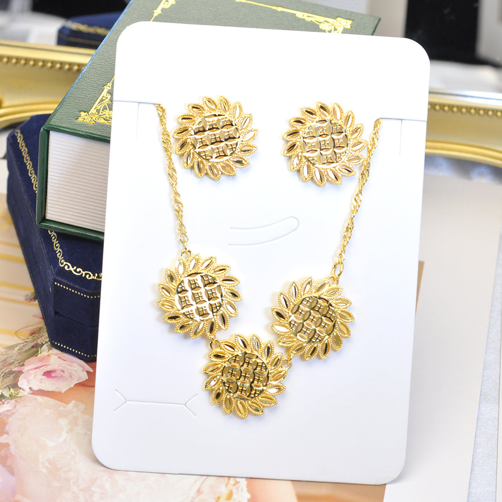24K Gold-Plated Sunflower Necklace and Earrings Jewelry Set Wholesale Price 24KJS001