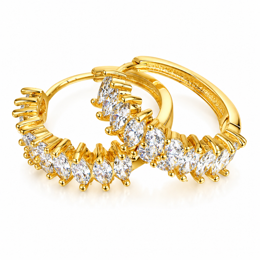 24K Gold Plated Marquise Crystal Hoop Earrings – Elegant Statement Jewelry for Women