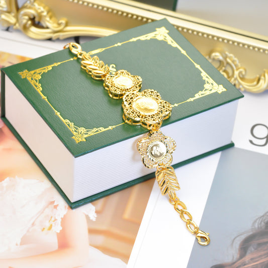 Elegant 24K Gold-Plated Floral Bracelet 8.5inch(21cm) Women Jewelry 24KBR005
