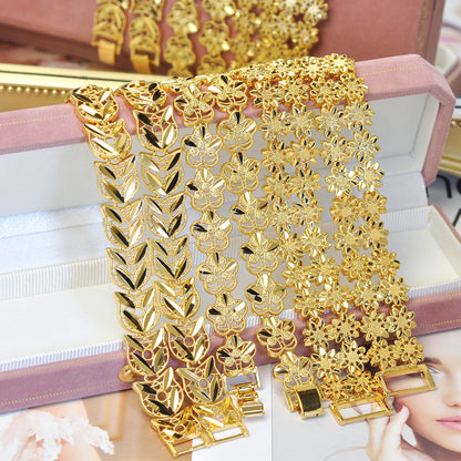 Elegant 24K Gold-Plated Wide Hollow Floral Bracelet 7.87inch Women Jewelry 24KBR002