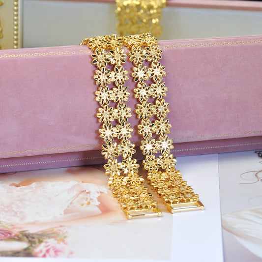 Elegant 24K Gold-Plated Wide Hollow Floral Bracelet 7.87inch Women Jewelry 24KBR002