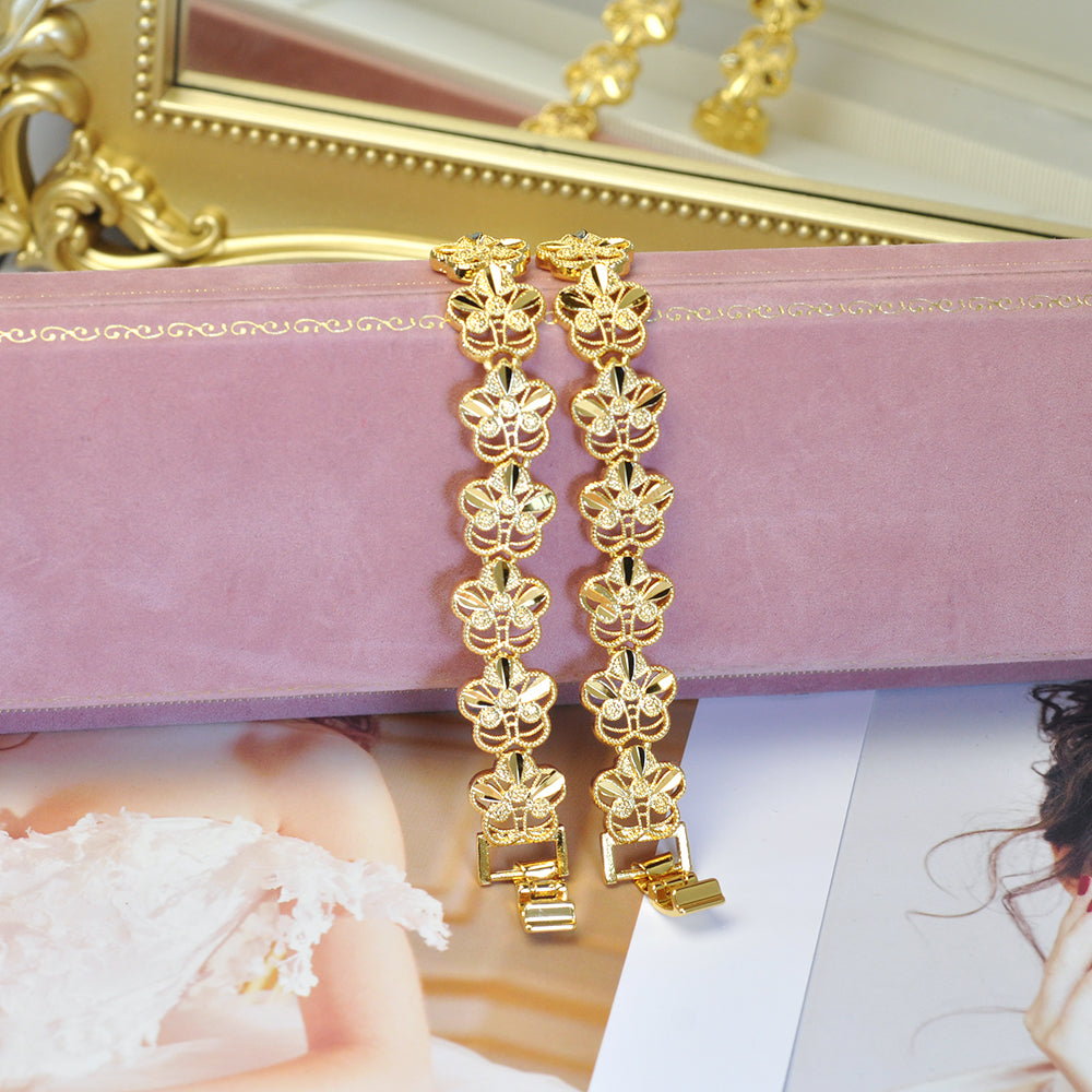 Elegant 24K Gold-Plated Narrow Hollow Floral Bracelet 7inch Women Jewelry 24KBR003