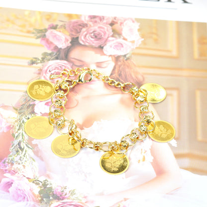 Elegant 24K Gold-Plated Narrow Hollow Floral Bracelet 9inch Women Jewelry 24KBR004