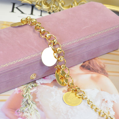 Elegant 24K Gold-Plated Narrow Hollow Floral Bracelet 9inch Women Jewelry 24KBR004
