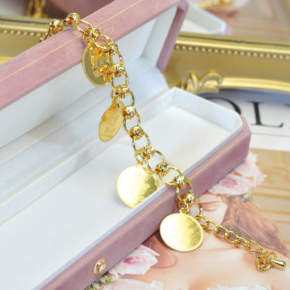Elegant 24K Gold-Plated Narrow Hollow Floral Bracelet 9inch Women Jewelry 24KBR004