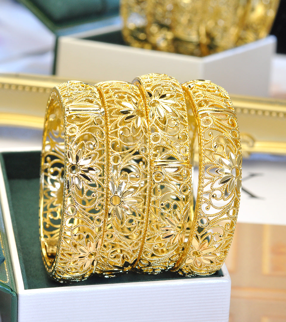 24K Gold Plated Leaf Openable Bangle