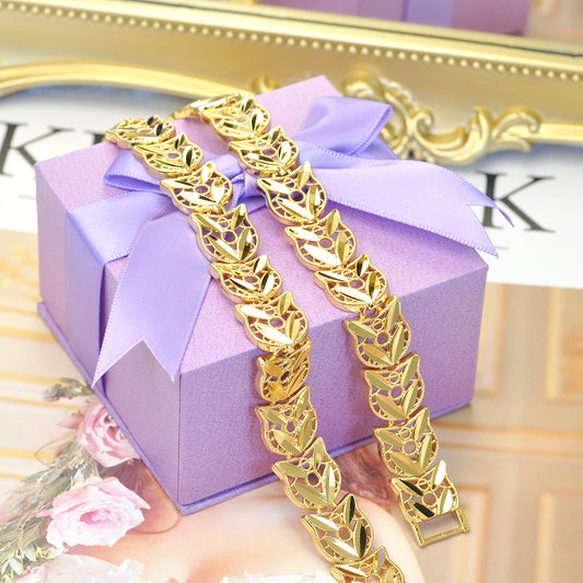 Flower Bracelet 24k Gold Plated 7.4inch Women Jewelry 24KBR001