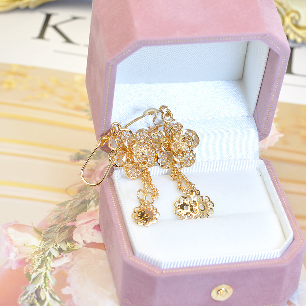 Champagne-Toned Plated Hollow Floral Dangle Earring ER001