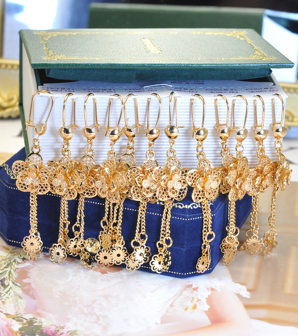 Champagne-Toned Plated Hollow Floral Dangle Earring ER001