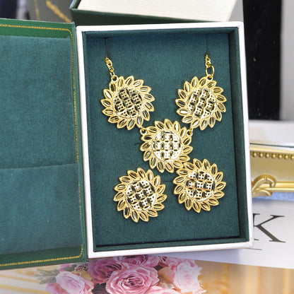 24K Gold-Plated Sunflower Necklace and Earrings Jewelry Set Wholesale Price 24KJS001