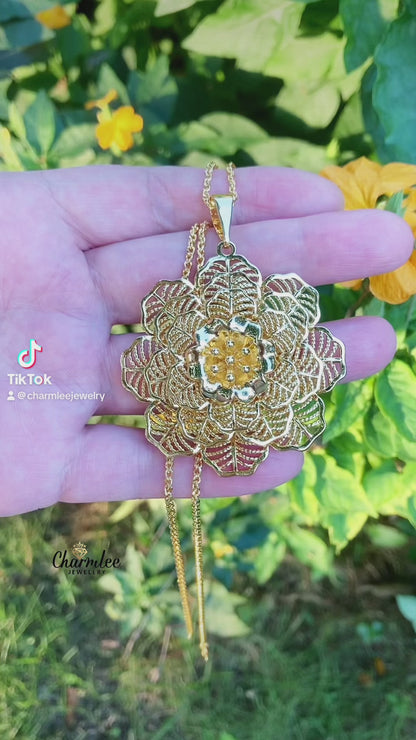 50cm 3-Layer 24K Gold-Plated Floral Pendant Necklace 24KP001
